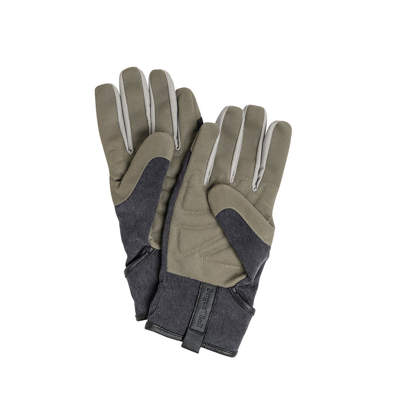 Dig The Glove Country Cord L/XL: men's corduroy gardening gloves with a padded palm, leather trim, and wrist strap