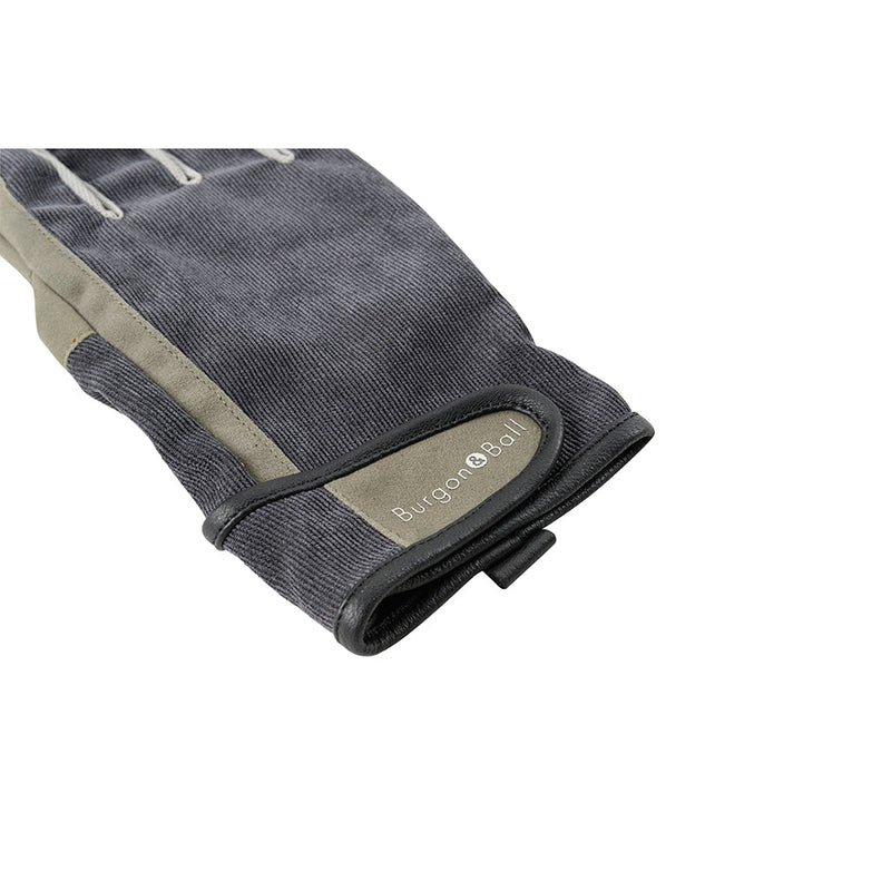 Dig The Glove Country Cord L/XL: men's corduroy gardening gloves with a padded palm, leather trim, and wrist strap