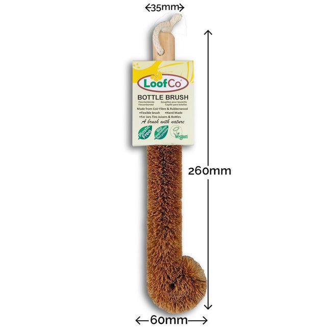 Natural Bottle Brush – Coconut Fibre & Loofah Cleaning Tool | LoofCo | Water Bottle Brush | LOOFCOBBBULK 5060175850713 | AllotMate Essentials
