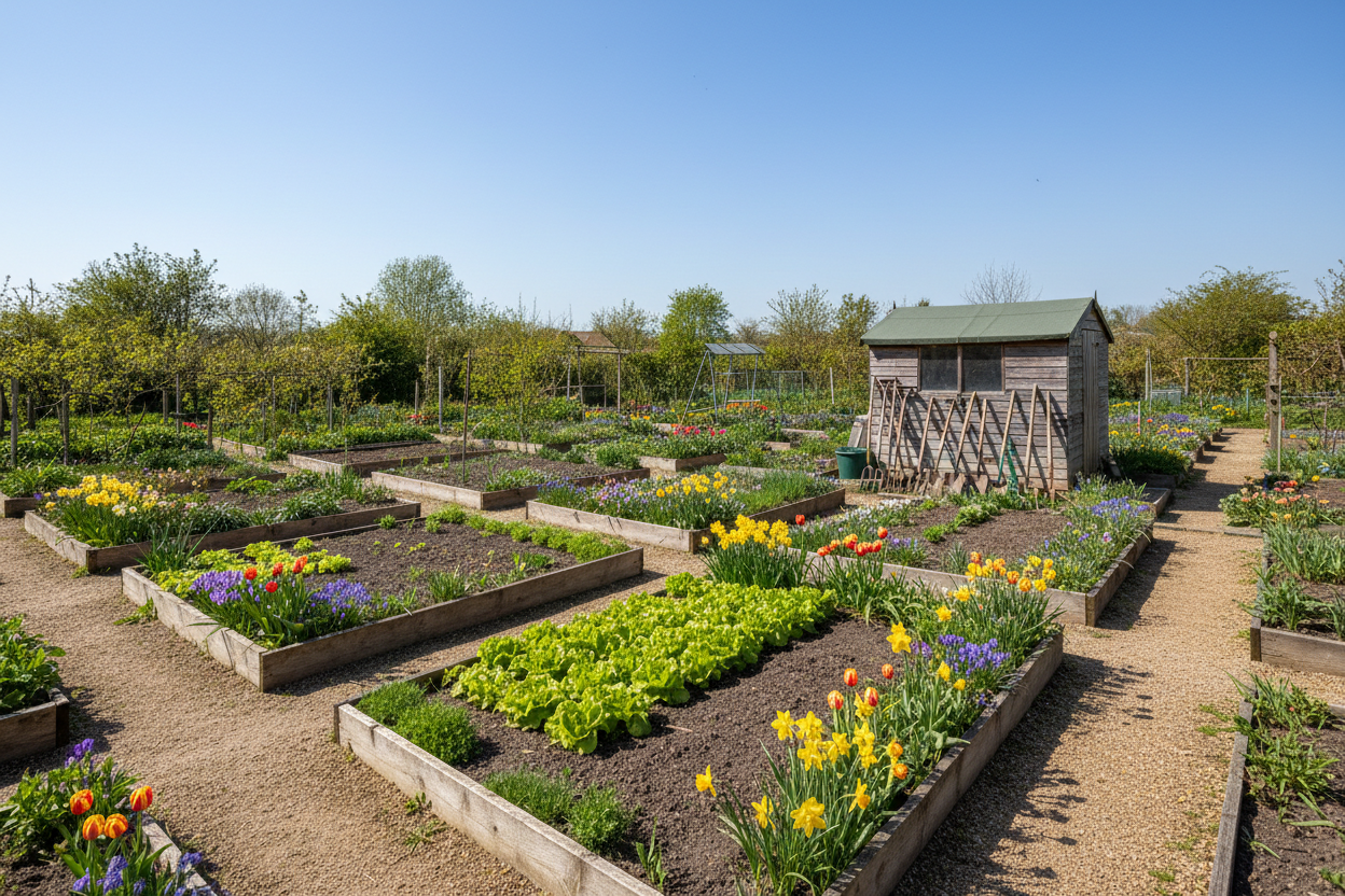 Bright spring allotment garden