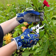 British Meadow Gloves: women's gardening gloves with a wildflower and butterfly print, cushioned palm, and gathered wrist | Gift Gloves | 5019360202172 5019360202172 | AllotMate Essentials