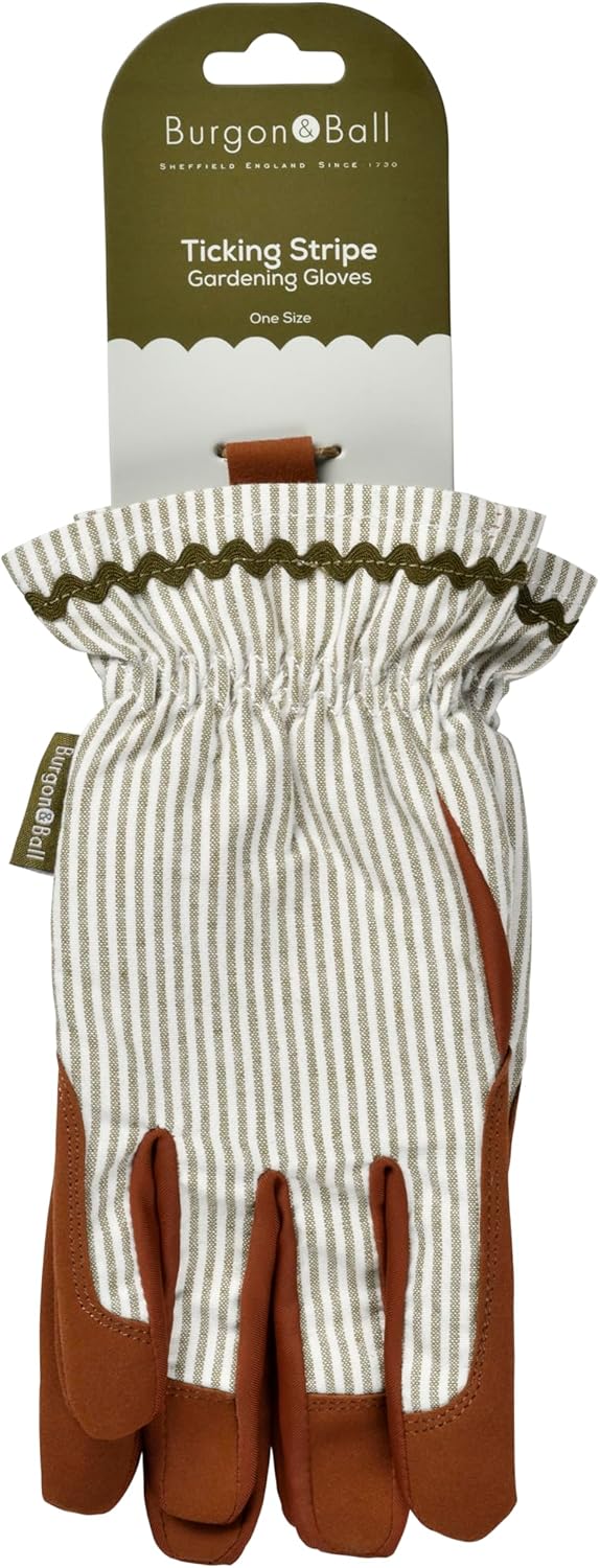 Collection Gardening Gloves – Olive Stripe (One Size) | Classic Fit by Burgon & Ball | Gardening Gloves | GCC/GLOSTRIPEOL 5019360204800 | AllotMate Essentials