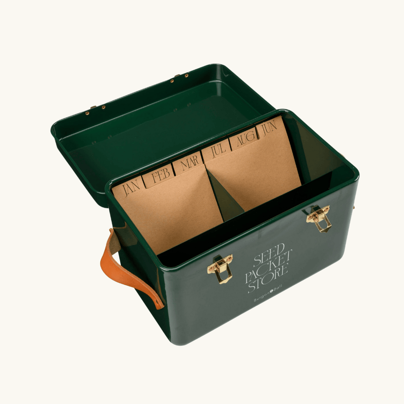 Seed Packet Storage Box – Heritage Green Collector's Tin | Burgon & Ball | Seed Storage | GEN/SEEDDG 5019360204886 | AllotMate Essentials