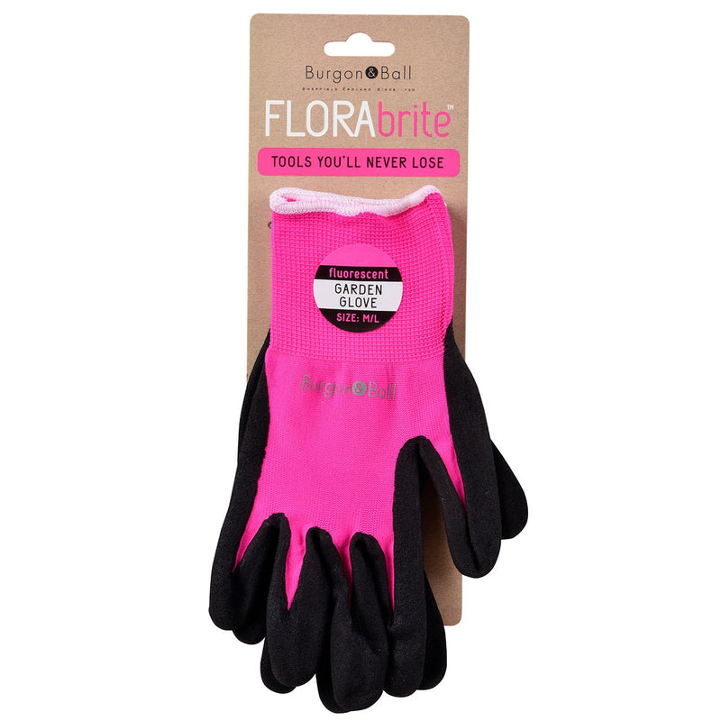 FloraBrite® Fluorescent Gardening Gloves - In Pink or Yellow and size (S/M) & (M/L) – Lightweight & High Visibility | Burgon & Ball | Gloves | GFB/GGPINKSM | AllotMate Essentials