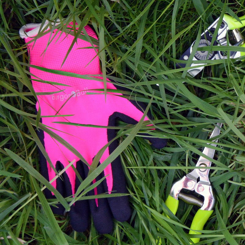 FloraBrite® Fluorescent Gardening Gloves - In Pink or Yellow and size (S/M) & (M/L) – Lightweight & High Visibility | Burgon & Ball | Gloves | GFB/GGPINKSM | AllotMate Essentials