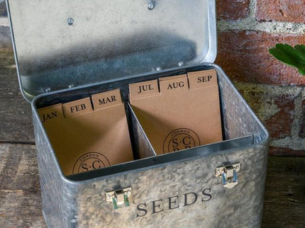 Galvanised Seed Tin – Stylish Storage with Inner Compartments | Sophie Conran by Burgon & Ball | Seed Storage | GSC/SEEDGALV 5019360203353 | AllotMate Essentials