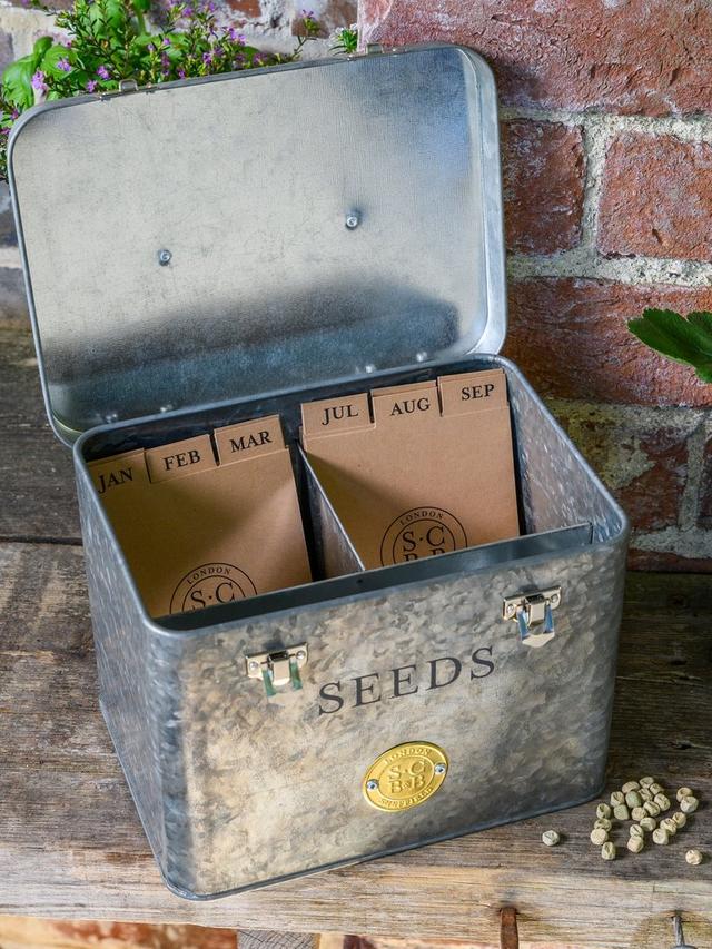 Galvanised Seed Tin – Stylish Storage with Inner Compartments | Sophie Conran by Burgon & Ball | Seed Storage | GSC/SEEDGALV 5019360203353 | AllotMate Essentials