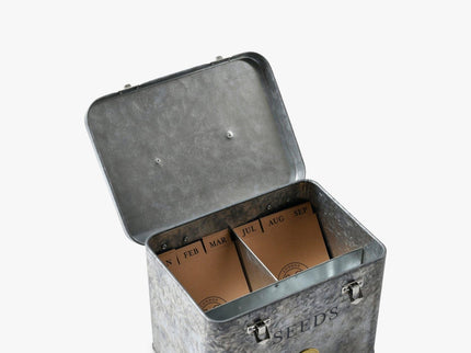 Galvanised Seed Tin – Stylish Storage with Inner Compartments | Sophie Conran by Burgon & Ball | Seed Storage | GSC/SEEDGALV 5019360203353 | AllotMate Essentials