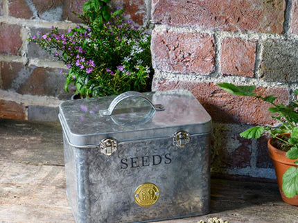 Galvanised Seed Tin – Stylish Storage with Inner Compartments | Sophie Conran by Burgon & Ball | Seed Storage | GSC/SEEDGALV 5019360203353 | AllotMate Essentials