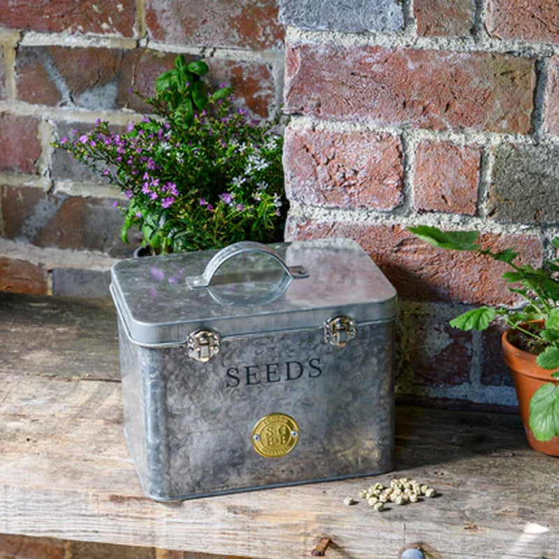 Galvanised Seed Tin – Stylish Storage with Inner Compartments | Sophie Conran by Burgon & Ball | Seed Storage | GSC/SEEDGALV 5019360203353 | AllotMate Essentials
