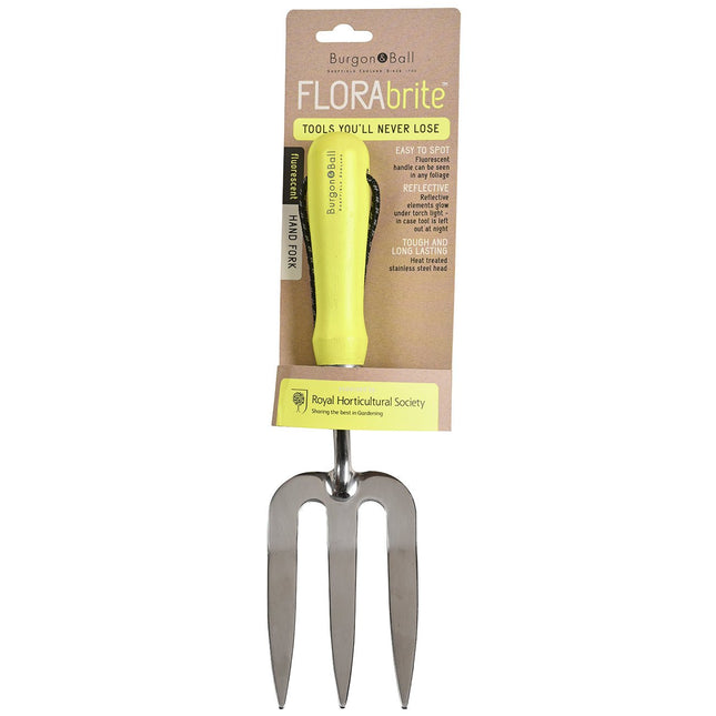 Burgon and Ball Burgon & Ball – FloraBrite Fluorescent Hand Fork (Pink or Yellow) - Fork - AllotMate Essentials - GFB/HFYELL - 5019360013136