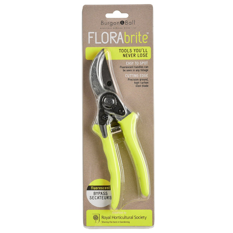 FloraBrite® Fluorescent Bypass Secateurs – Bright Garden Tool in Pink or Yellow | Burgon & Ball | Bypass Secateurs | GFB/BSYELL 5019360013051 | AllotMate Essentials