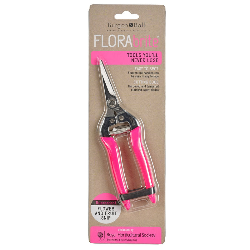 FloraBrite® Fluorescent Flower & Fruit Snips – Precision Trimming Tool in Pink or Yellow | Burgon & Ball | Flower & Fruit Snip | GFB/FSPINK 5019360013105 | AllotMate Essentials
