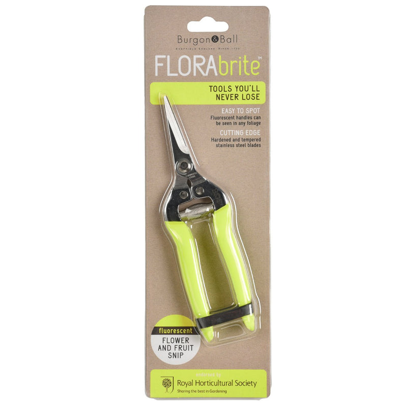 FloraBrite® Fluorescent Flower & Fruit Snips – Precision Trimming Tool in Pink or Yellow | Burgon & Ball | Flower & Fruit Snip | GFB/FSYELL 5019360013099 | AllotMate Essentials