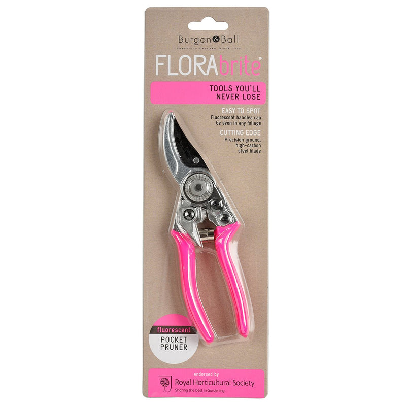 FloraBrite® Fluorescent Pocket Pruner – Bright Garden Tool in Pink or Yellow | Burgon & Ball | Pruner | GFB/PPPINK 5019360013082 | AllotMate Essentials
