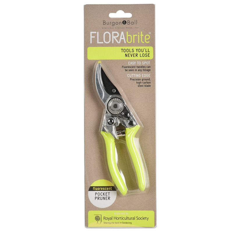 FloraBrite® Fluorescent Pocket Pruner – Bright Garden Tool in Pink or Yellow | Burgon & Ball | Pruner | GFB/PPYELL 5019360013075 | AllotMate Essentials