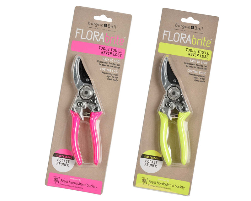 FloraBrite® Fluorescent Pocket Pruner – Bright Garden Tool in Pink or Yellow | Burgon & Ball | Pruner | GFB/PPYELL 5019360013075 | AllotMate Essentials