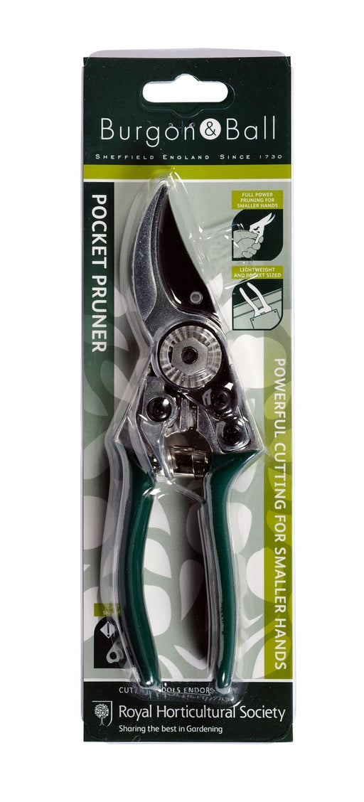 RHS Pocket Pruner – Racing Green Handles | Compact Garden Secateurs by Burgon & Ball | Pruner | GTO/PP 5019360003182 | AllotMate Essentials