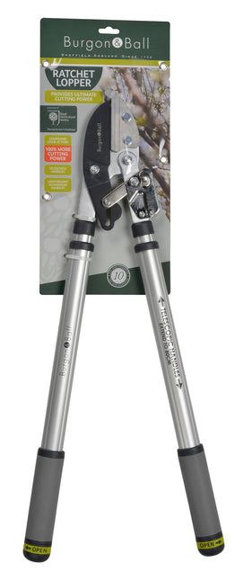 Telescopic Ratchet Lopper – Power Cut Pruner with Extendable Handles | RHS by Burgon & Ball | Pruning Shear | GTO/LOPRATCHET 5019360011606 | AllotMate Essentials