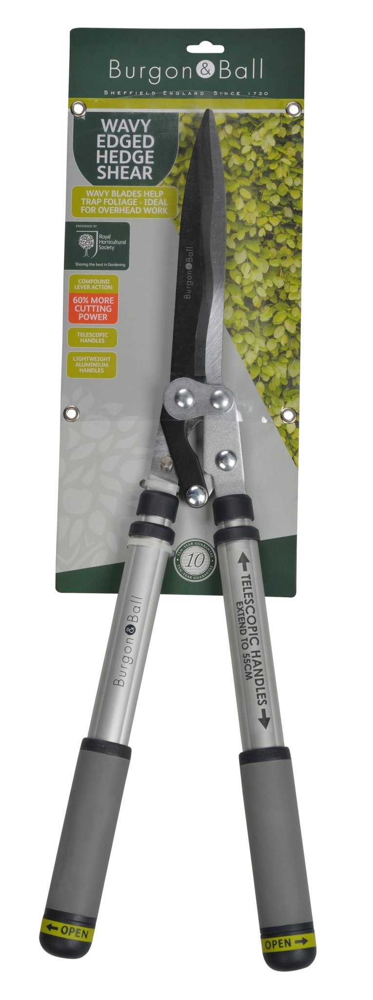 Telescopic Hedge Shears – Wavy Edge Blades | RHS Collection by Burgon & Ball | Shear | GTO/WAVYHEDGE 5019360011620 | AllotMate Essentials