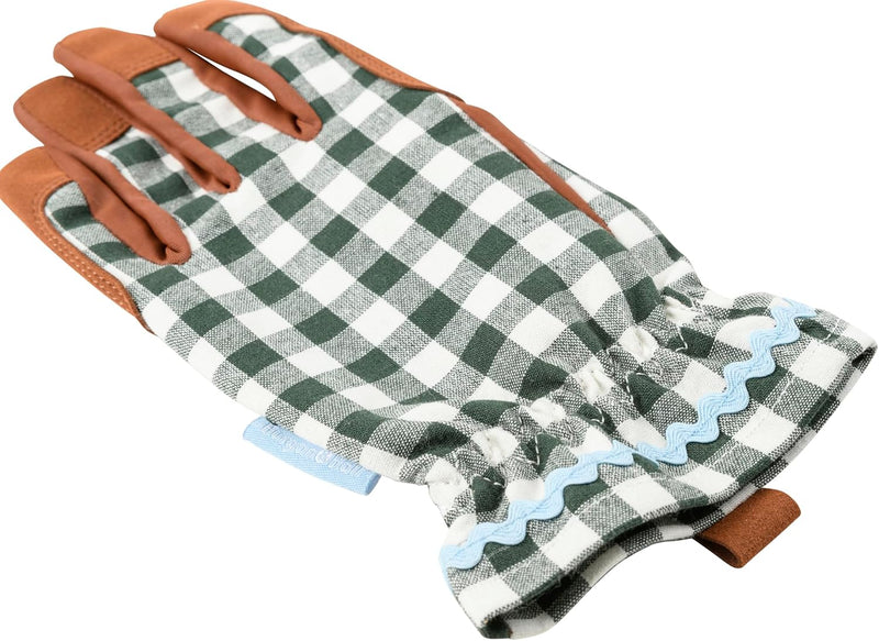 Collector Gloves Heritage Green Check: women's country cottage gardening gloves with a padded palm and ric rac trim | Gift Gloves | 5019360204770 5019360204770 | AllotMate Essentials