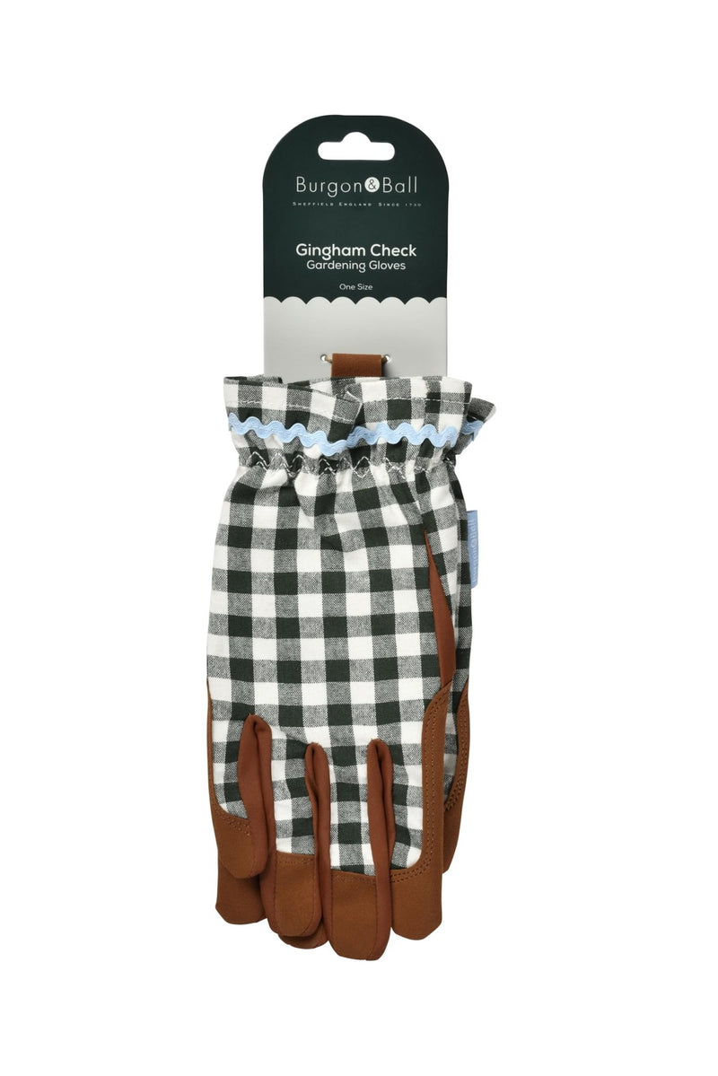 Collector Gloves Heritage Green Check: women's country cottage gardening gloves with a padded palm and ric rac trim | Gift Gloves | 5019360204770 5019360204770 | AllotMate Essentials