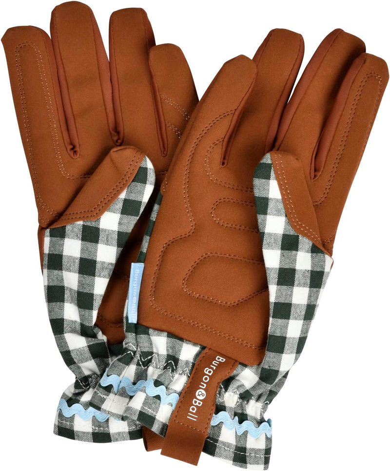 Collector Gloves Heritage Green Check: women's country cottage gardening gloves with a padded palm and ric rac trim | Gift Gloves | 5019360204770 5019360204770 | AllotMate Essentials