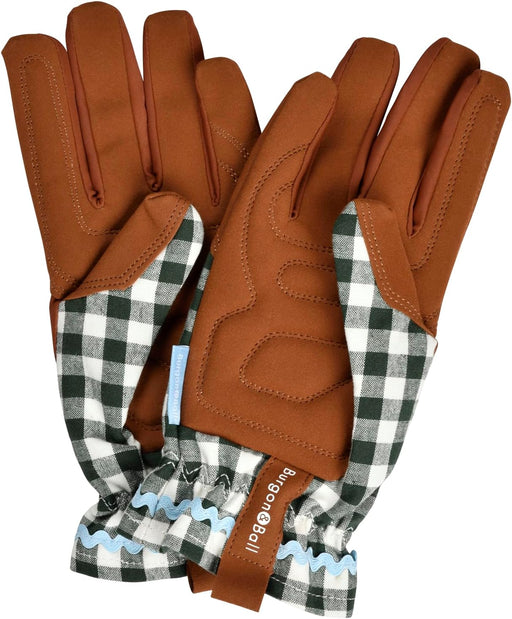 Collector Gloves Heritage Green Check: women's country cottage gardening gloves with a padded palm and ric rac trim | Gift Gloves | 5019360204770 5019360204770 | AllotMate Essentials