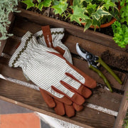 Collector Gloves Olive Stripe: women's country cottage gardening gloves with a padded palm and ric rac trim | Gift Gloves | 5019360204800 5019360204800 | AllotMate Essentials
