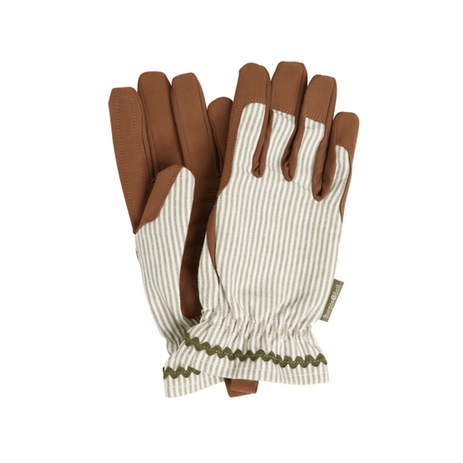 Collector Gloves Olive Stripe: women's country cottage gardening gloves with a padded palm and ric rac trim | Gift Gloves | 5019360204800 5019360204800 | AllotMate Essentials