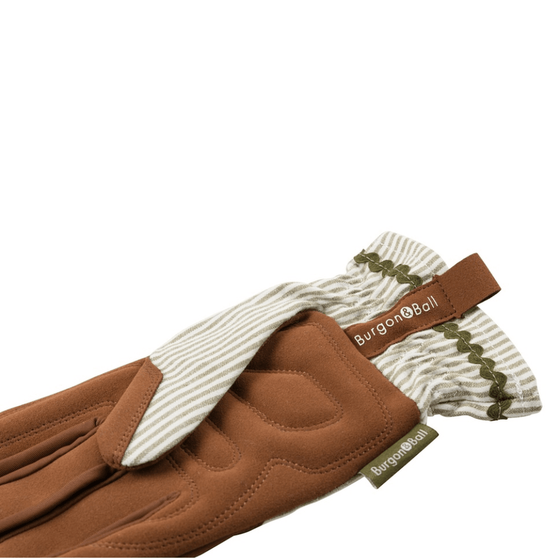 Collector Gloves Olive Stripe: women's country cottage gardening gloves with a padded palm and ric rac trim | Gift Gloves | 5019360204800 5019360204800 | AllotMate Essentials