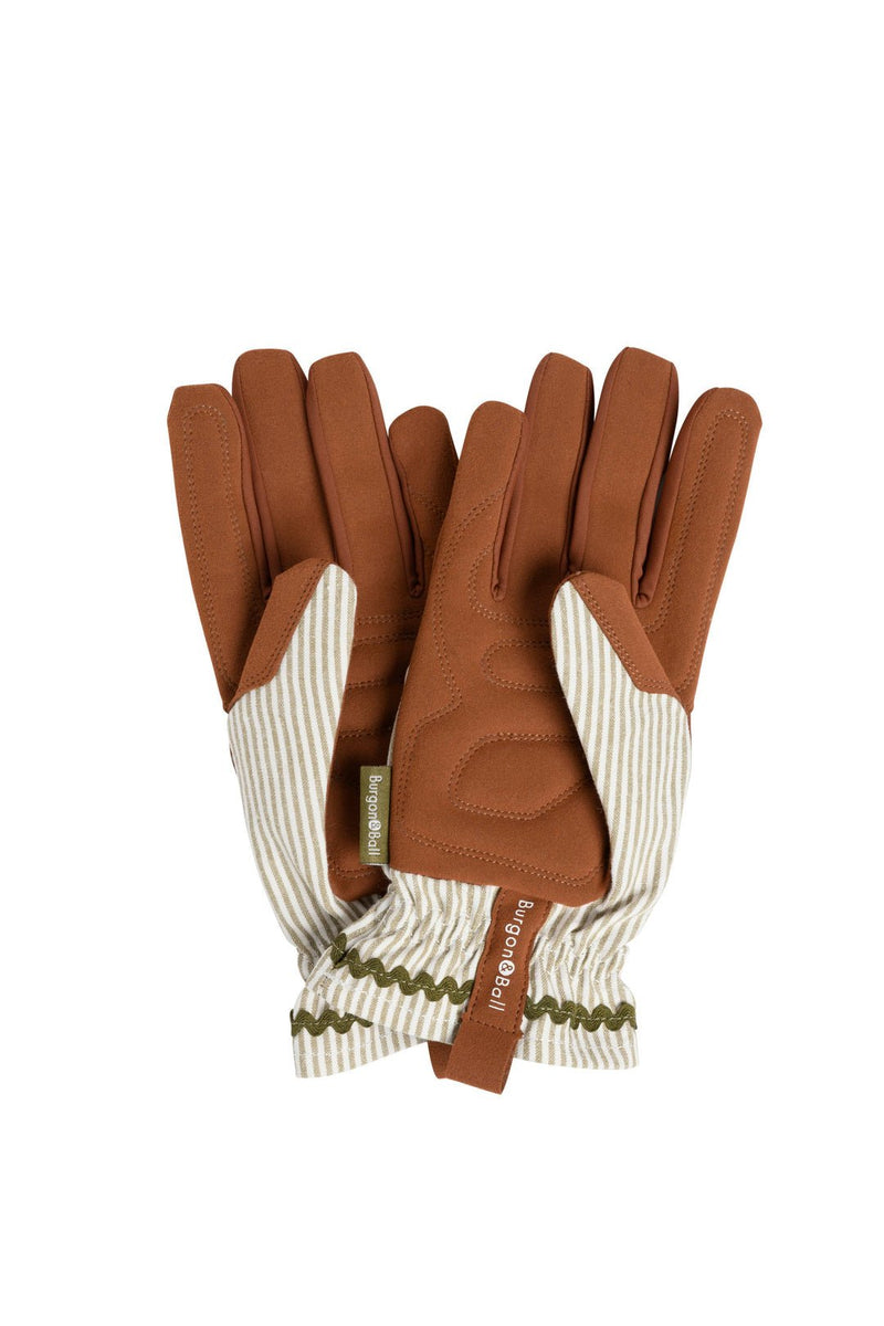 Collector Gloves Olive Stripe: women's country cottage gardening gloves with a padded palm and ric rac trim | Gift Gloves | 5019360204800 5019360204800 | AllotMate Essentials