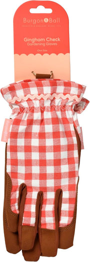 Collector Gloves Red Check: women's country cottage gardening gloves with a padded palm and ric rac trim | Gift Gloves | 5019360204787 5019360204787 | AllotMate Essentials