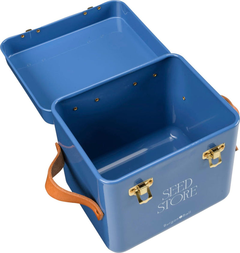 Collector Mini Seed Store in Cotswold Blue by Burgon & Ball – Compact Steel Seed Tin with Leather Handles | Seed Storage Tin | 5019360204893 5019360204893 | AllotMate Essentials