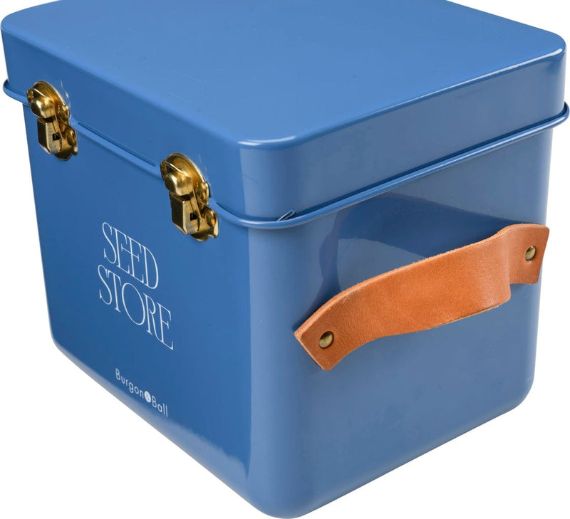 Collector Mini Seed Store in Cotswold Blue by Burgon & Ball – Compact Steel Seed Tin with Leather Handles | Seed Storage Tin | 5019360204893 5019360204893 | AllotMate Essentials