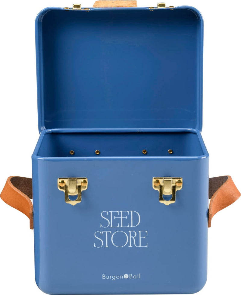 Collector Mini Seed Store in Cotswold Blue by Burgon & Ball – Compact Steel Seed Tin with Leather Handles | Seed Storage Tin | 5019360204893 5019360204893 | AllotMate Essentials