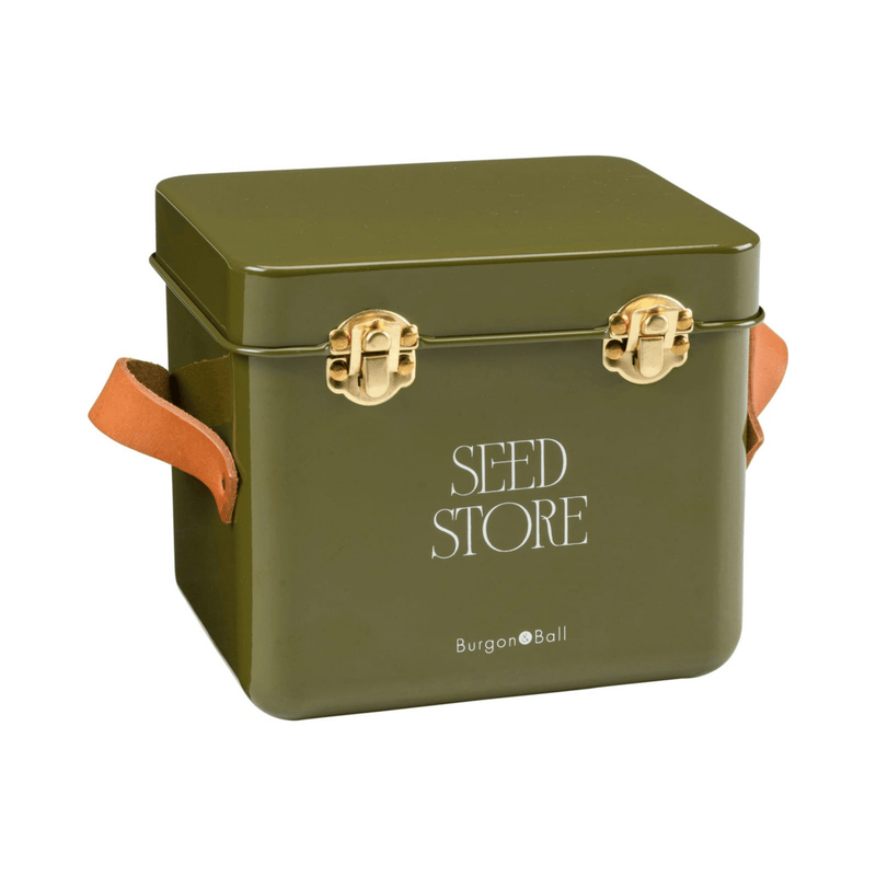 Collector Mini Seed Store in Olive by Burgon & Ball – Compact Steel Seed Tin with Leather Handles | Seed Storage Tin | 5019360204909 5019360204909 | AllotMate Essentials