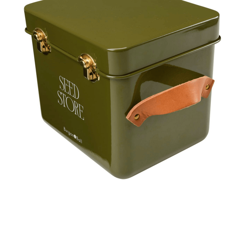 Collector Mini Seed Store in Olive by Burgon & Ball – Compact Steel Seed Tin with Leather Handles | Seed Storage Tin | 5019360204909 5019360204909 | AllotMate Essentials
