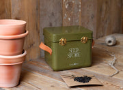 Collector Mini Seed Store in Olive by Burgon & Ball – Compact Steel Seed Tin with Leather Handles | Seed Storage Tin | 5019360204909 5019360204909 | AllotMate Essentials