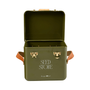 Collector Mini Seed Store in Olive by Burgon & Ball – Compact Steel Seed Tin with Leather Handles | Seed Storage Tin | 5019360204909 5019360204909 | AllotMate Essentials