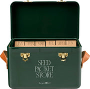 Collector Seed Packet Store in Heritage Green by Burgon & Ball – 3 Compartment Steel Tin with Leather Handles | Seed Storage Tin | 5019360204886 5019360204886 | AllotMate Essentials