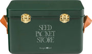 Collector Seed Packet Store in Heritage Green by Burgon & Ball – 3 Compartment Steel Tin with Leather Handles | Seed Storage Tin | 5019360204886 5019360204886 | AllotMate Essentials