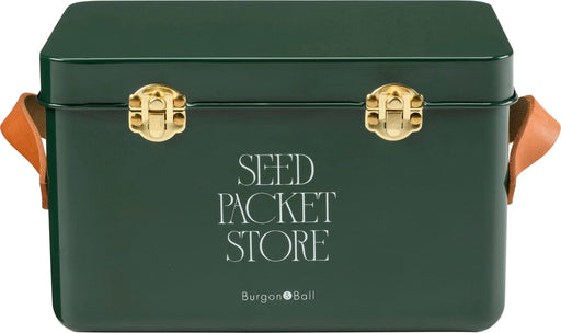 Collector Seed Packet Store in Heritage Green by Burgon & Ball – 3 Compartment Steel Tin with Leather Handles | Seed Storage Tin | 5019360204886 5019360204886 | AllotMate Essentials