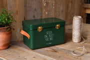 Collector Seed Packet Store in Heritage Green by Burgon & Ball – 3 Compartment Steel Tin with Leather Handles | Seed Storage Tin | 5019360204886 5019360204886 | AllotMate Essentials