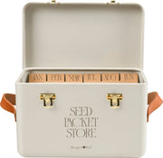 Collector Seed Packet Store in Mushroom by Burgon & Ball – 3 Compartment Steel Tin with Leather Handles | Seed Storage Tin | 5019360204879 5019360204879 | AllotMate Essentials