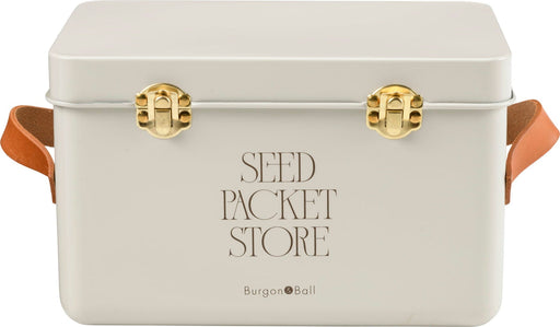 Collector Seed Packet Store in Mushroom by Burgon & Ball – 3 Compartment Steel Tin with Leather Handles | Seed Storage Tin | 5019360204879 5019360204879 | AllotMate Essentials