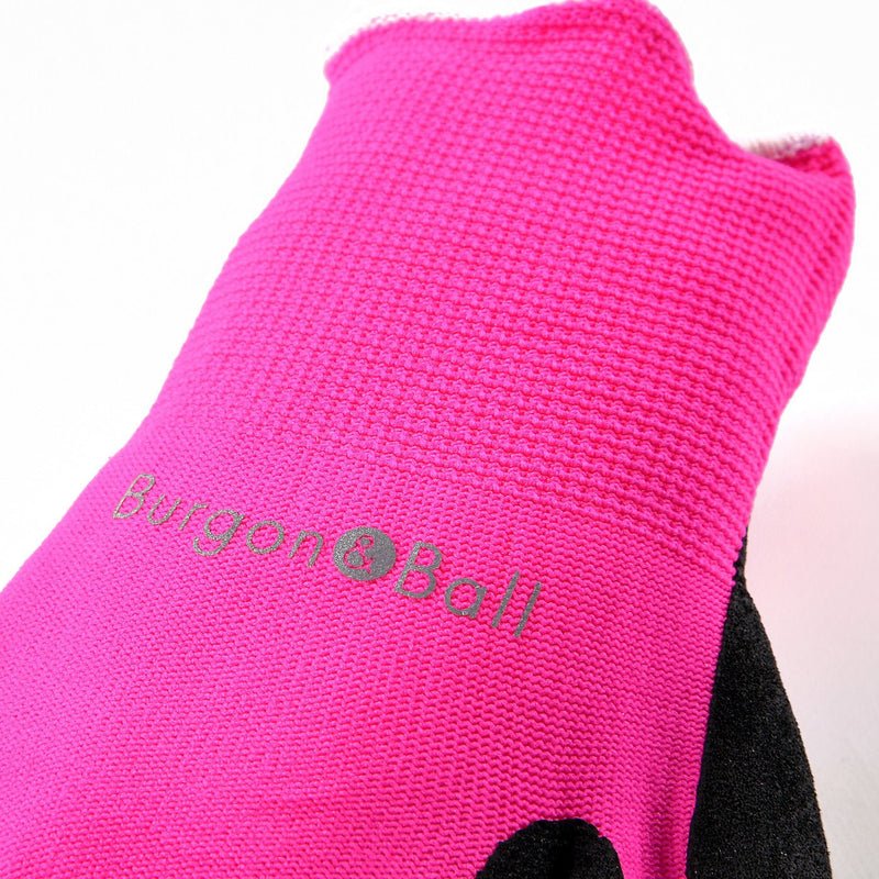 FloraBrite® Pink Garden Gloves S/M: fluorescent pink gardening gloves with nitrile-coated grip and a glow-in-torchlight logo | Multi-Task Gloves | 501960013167 501960013167 | AllotMate Essentials
