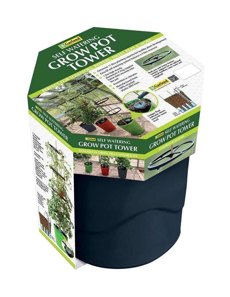 Garland Self Watering Grow Pot Tower in Anthracite Grey: 11 Litre Recycled Plastic Pot with 4 Litre Reservoir and 1.5m Aluminium Support Frame for Tomatoes, Peppers and Sweet Peas (Copy)