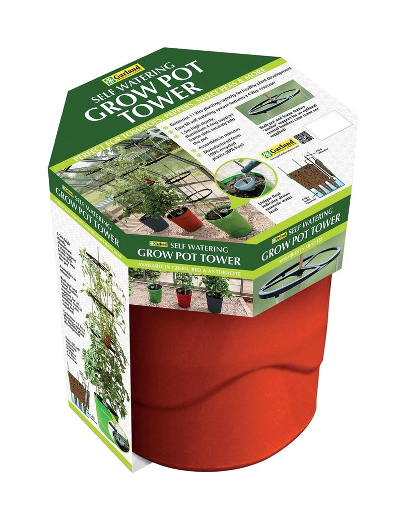Garland Self Watering Grow Pot Tower in Red: 11 Litre Recycled Plastic Pot with 4 Litre Reservoir and 1.5m Aluminium Support Frame for Tomatoes, Peppers and Sweet Peas (Copy) (Copy)