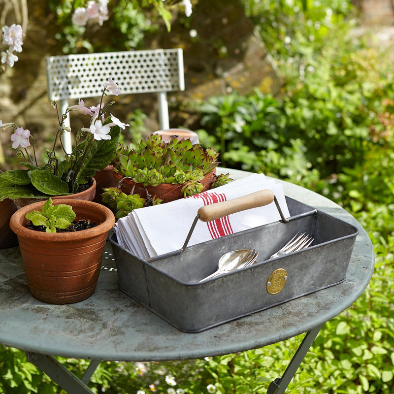 Galvanised Steel Garden Trug with Wooden Handle, Sophie Conran Design, 33.5cm Length | Garden Storage and Carrying | 5019360010364 5019360010364 | AllotMate Essentials